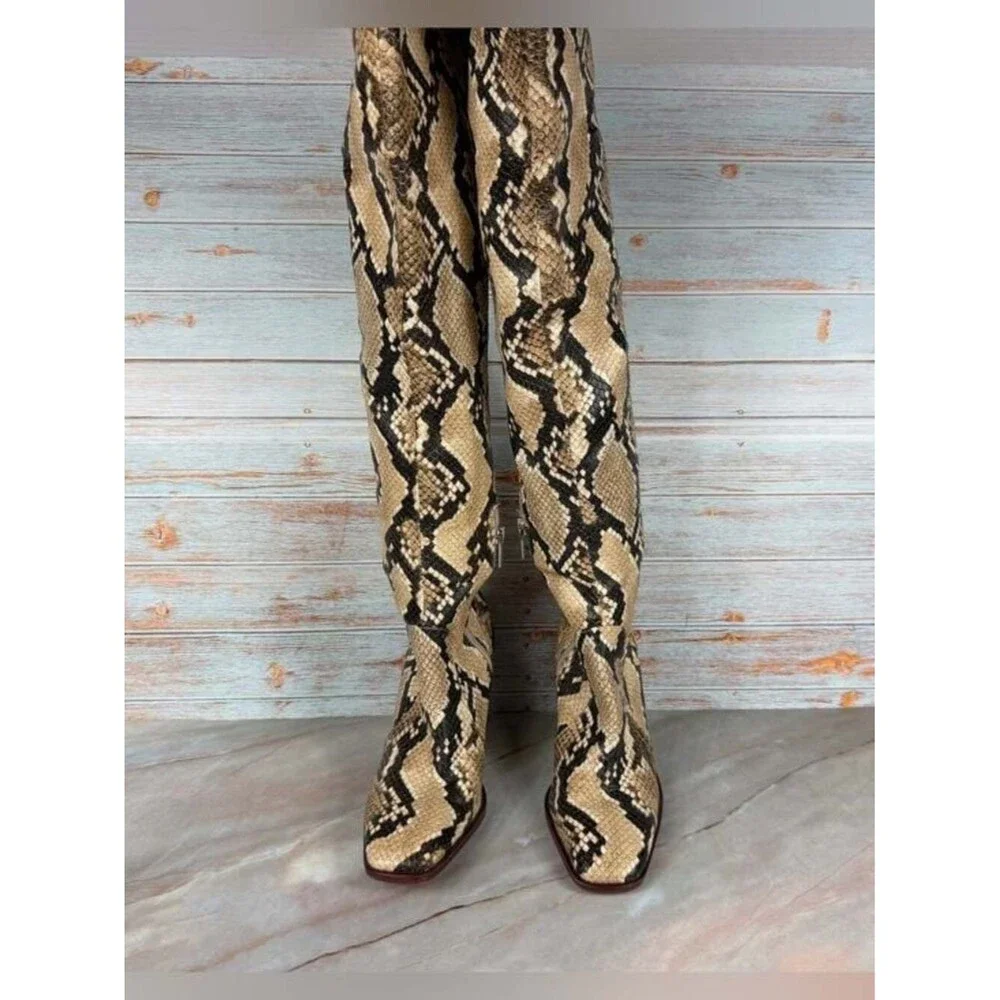 Vince Camuto Dreven Block-Heel Over-Knee Boots Vegan Snakeskin - Like New!!